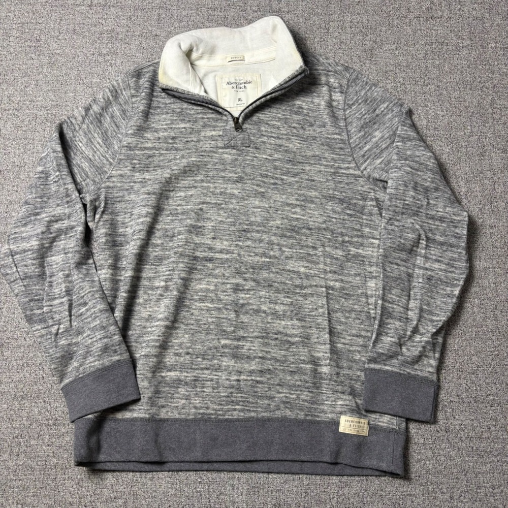 Abercrombie & Fitch Pullover Mens XL Muscle Grey Space Dye 1/4 Zip Cotton
